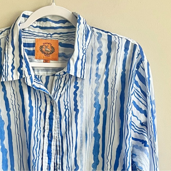 Coniglio Palm Beach | Blue White Classic Button Down Wave Stripe - Picture 6 of 6